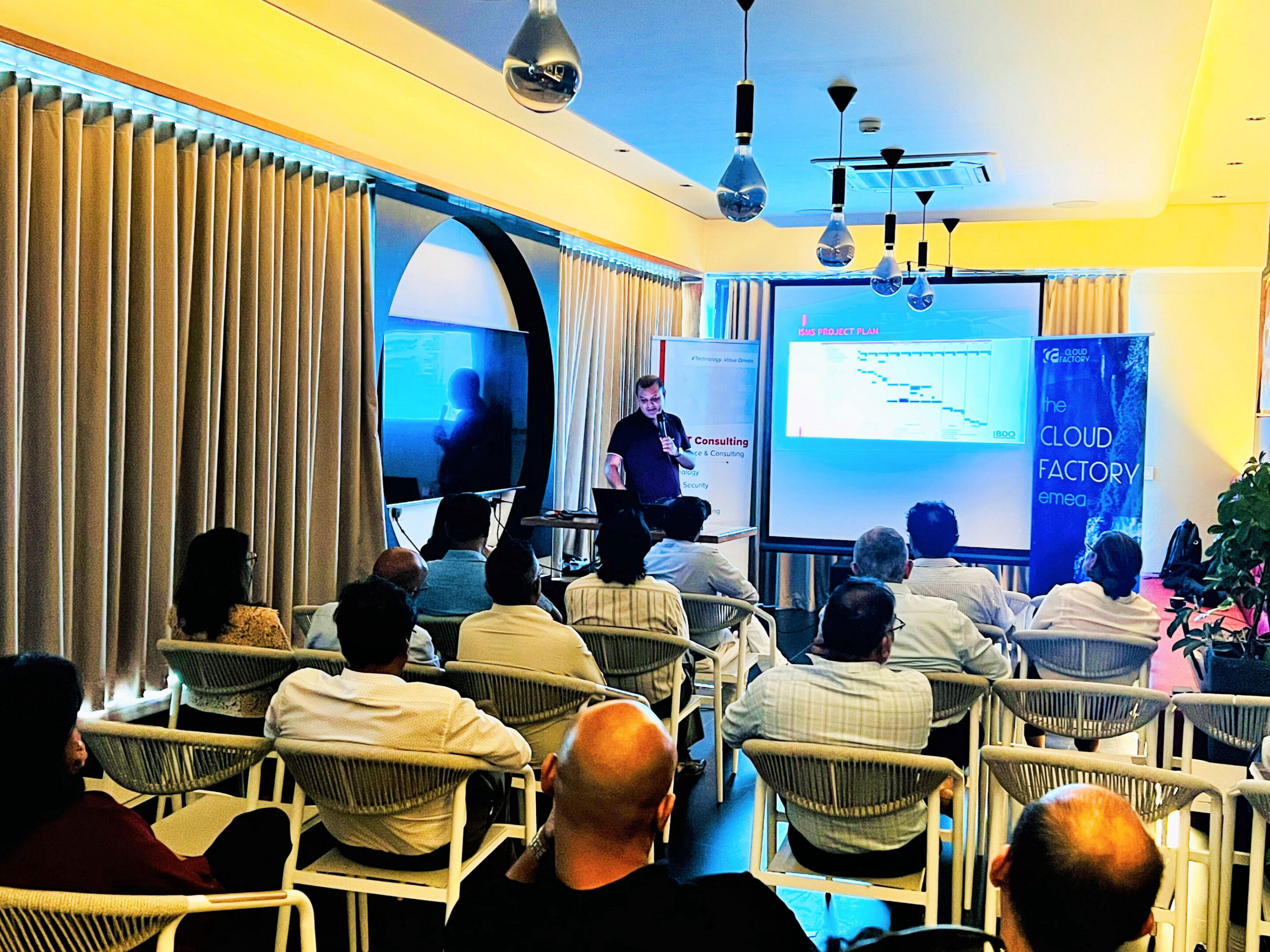 Presentation in a modern conference room setting.
