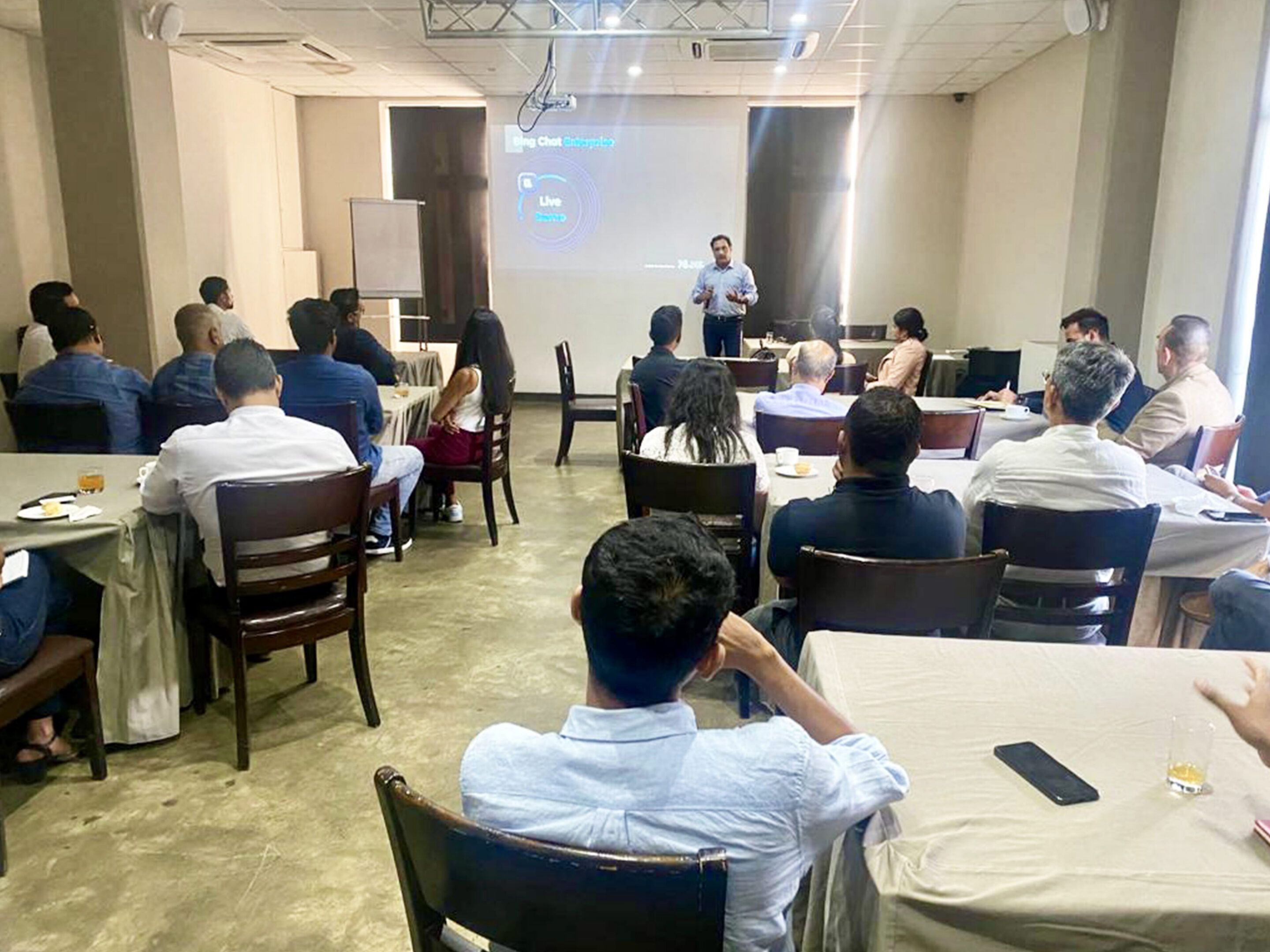 Business presentation in a conference room setting.