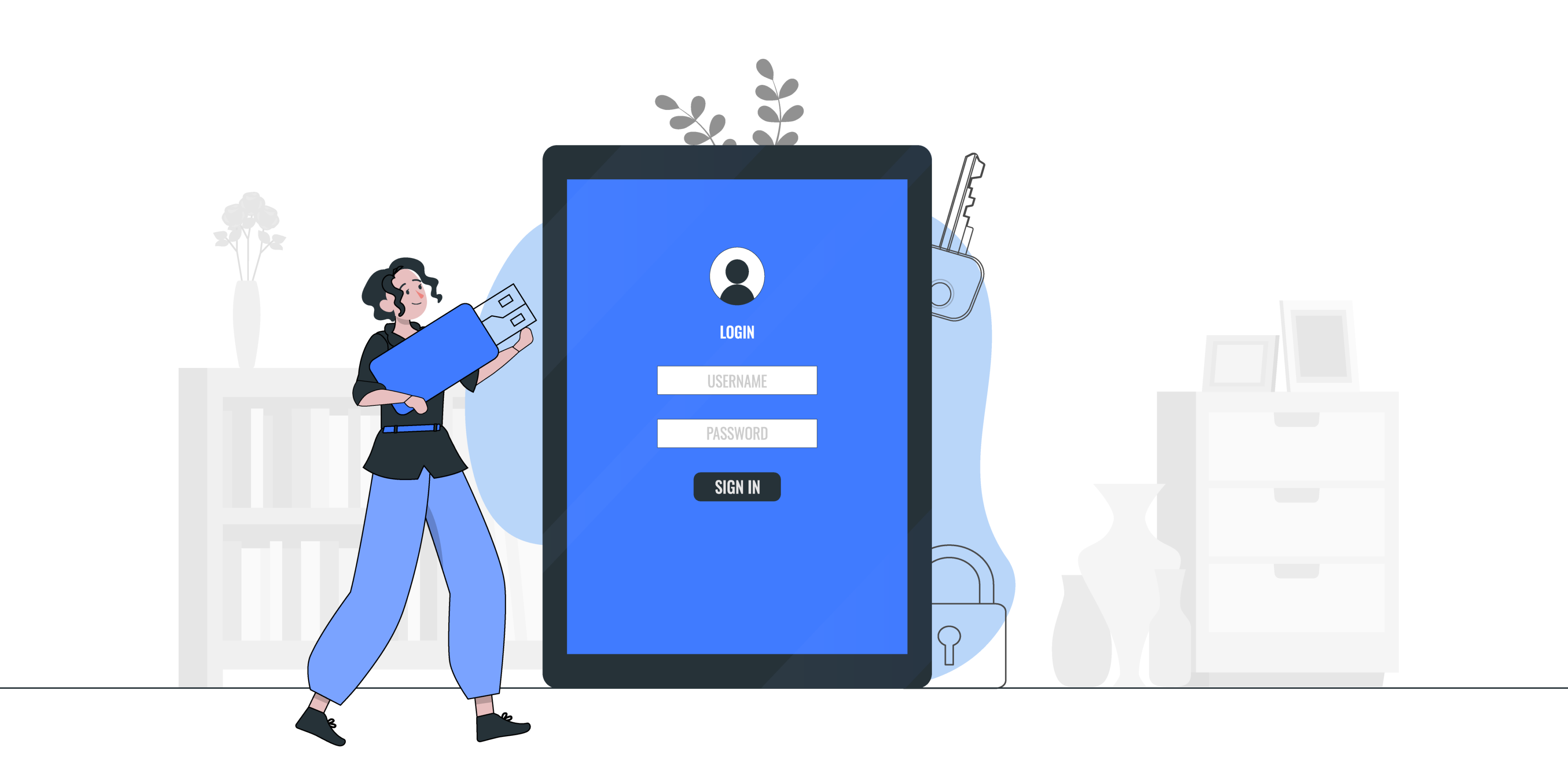 Illustration of person with a large tablet.