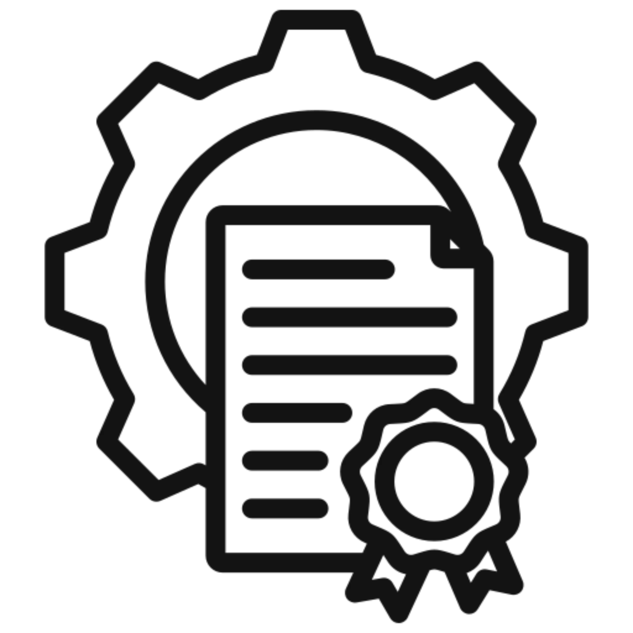 Certificate with gear and ribbon icon