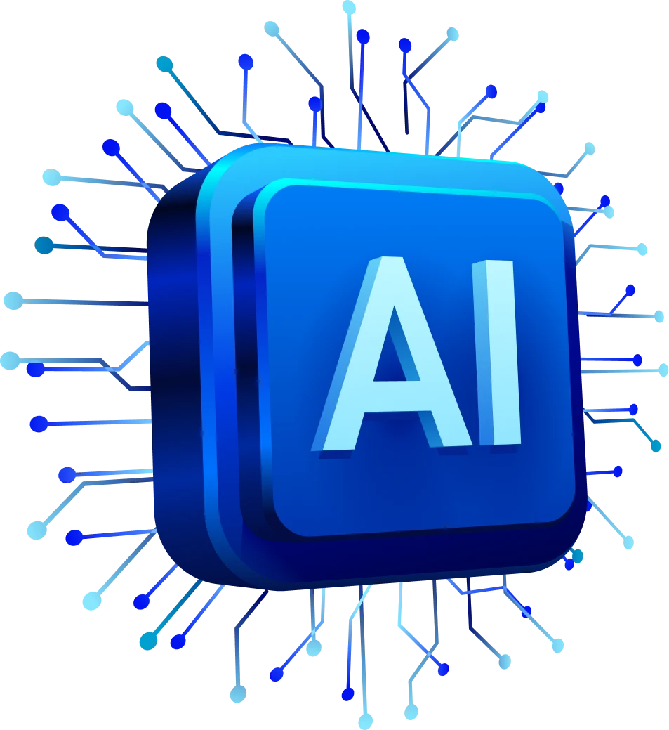 Blue AI logo with digital connections