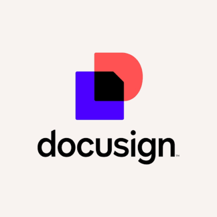 DocuSign logo with abstract paper design.