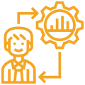Management concept with gear and smiling person